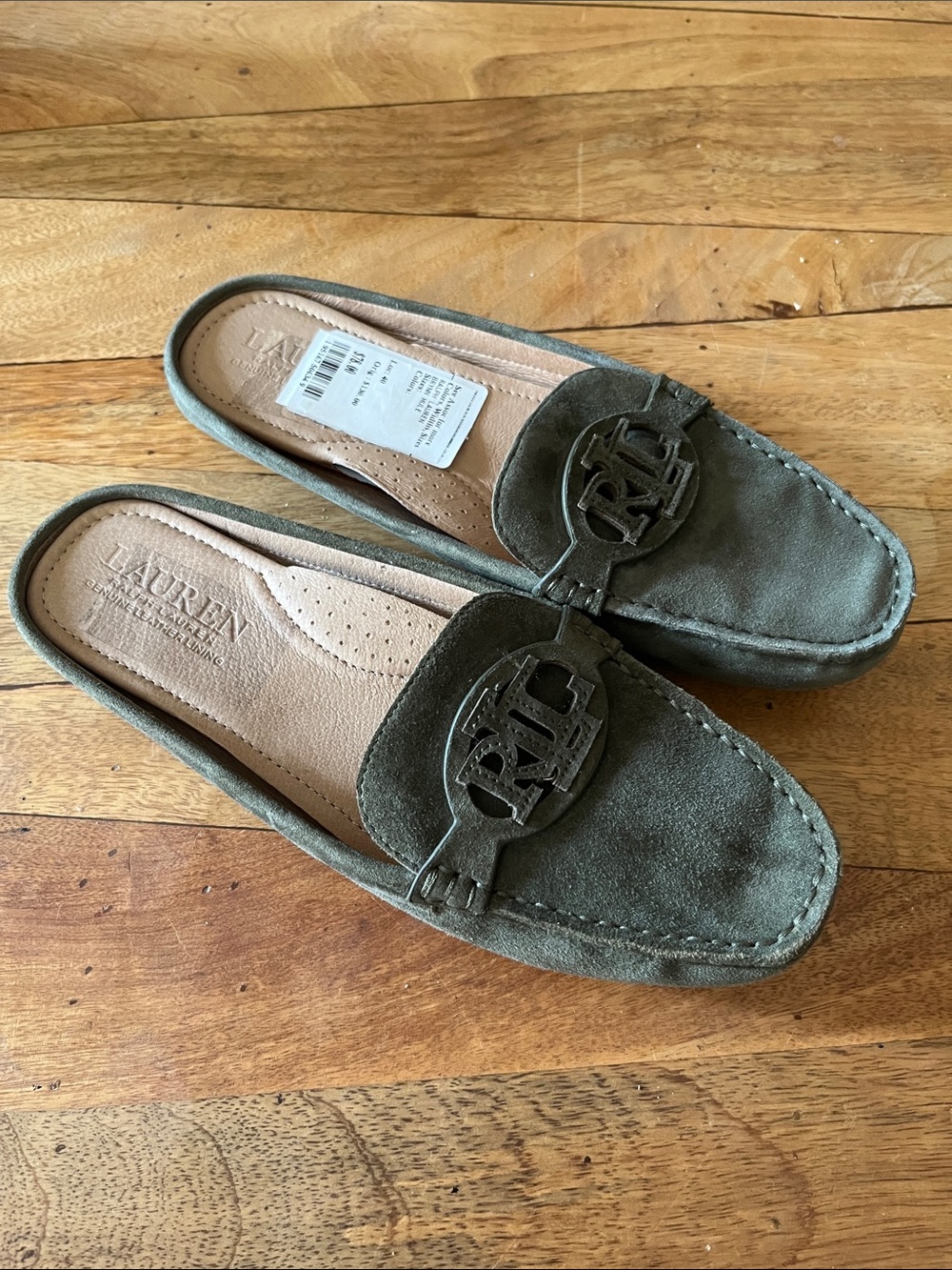 LAUREN RALPH LAUREN BRYNN SUEDE LEATHER MULES SLIDES MOSS GREEN US SZ 6